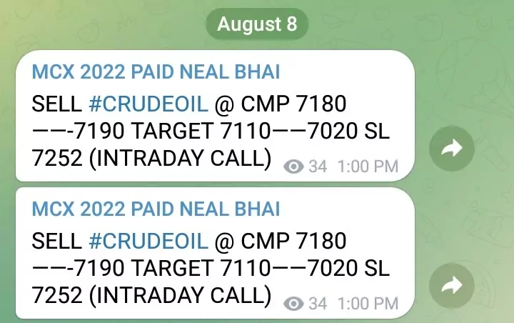 MCX Crude Oil Real Time Forecast Rocking 7180 to 7017, Profit 32000 in 2Lots