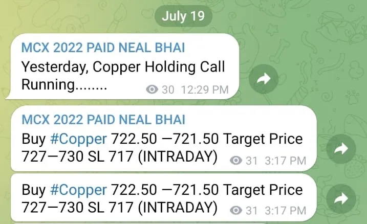 MCX Copper Tips Update, 20 July 2023: Yesterday Buy Call Running